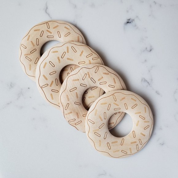Wooden Donut Teether for Baby with Pacifier Clip - Handmade Baby Gift Idea - Picture 2 of 4